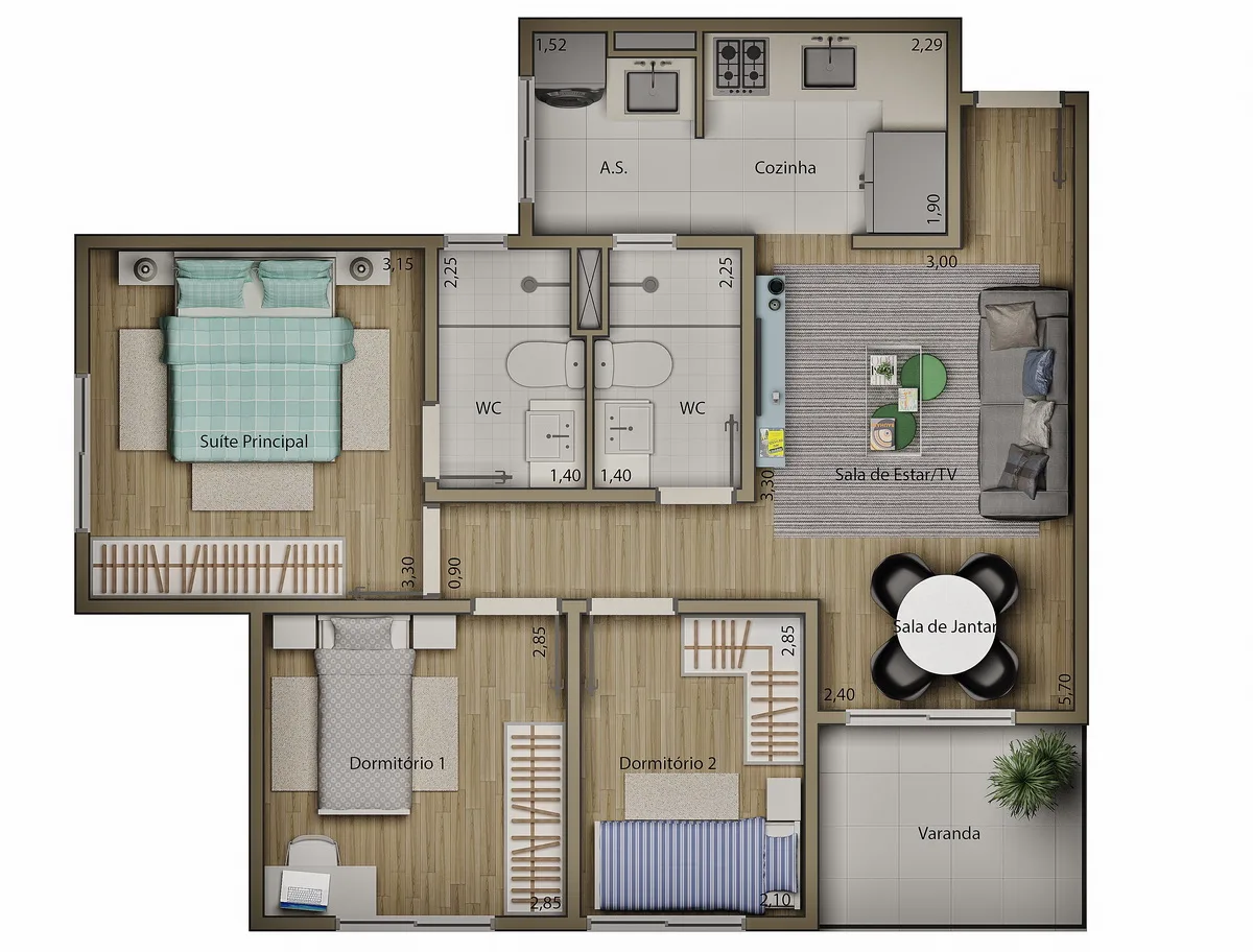 Planta 58m2